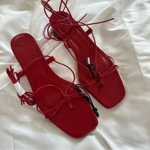 Zara Red Strappy Sandals - Picture 2 of 8